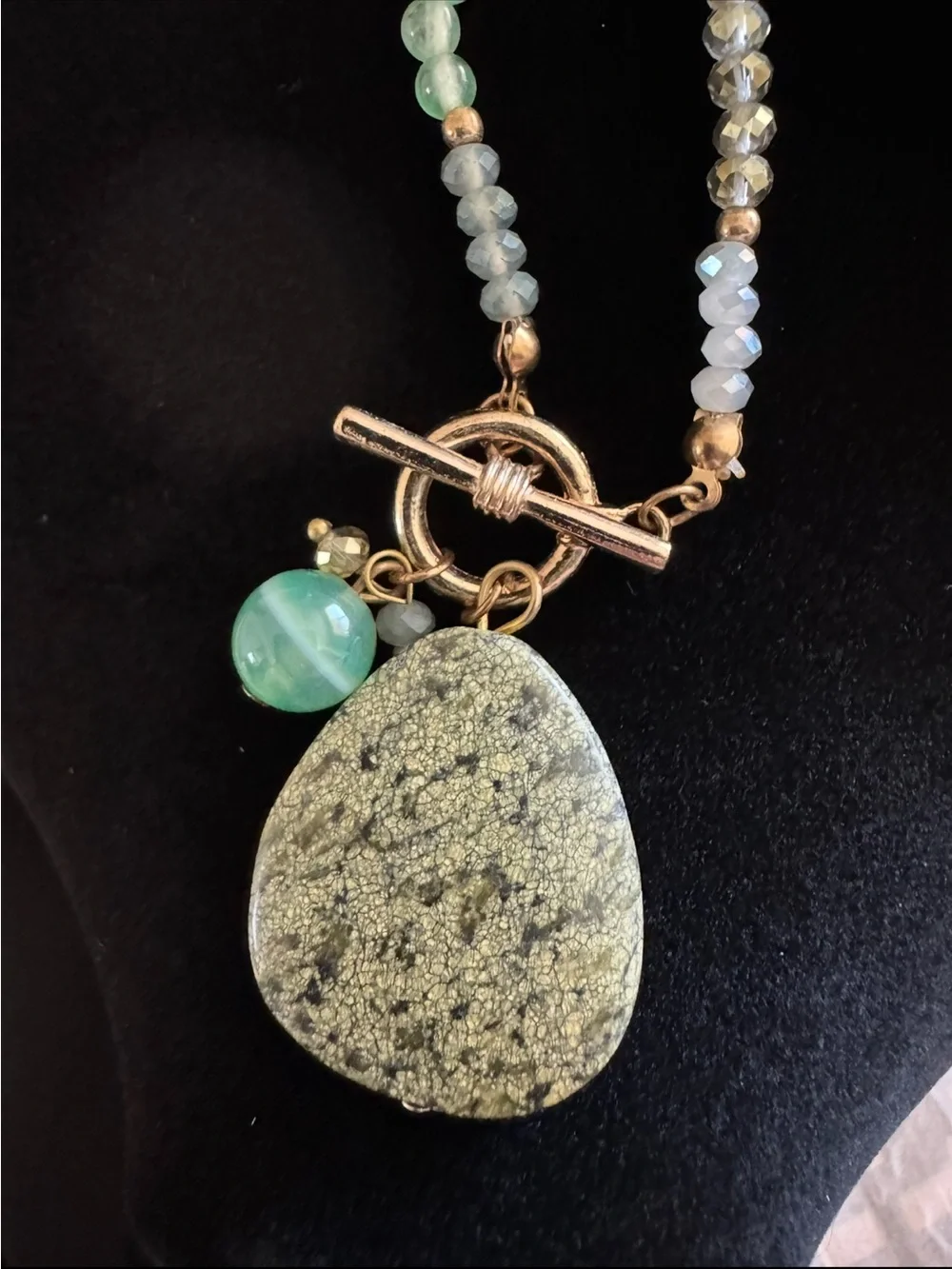 Green Stone Beaded Pendant Necklace -
Boho Statement Jewelry - Picture 4 of 6